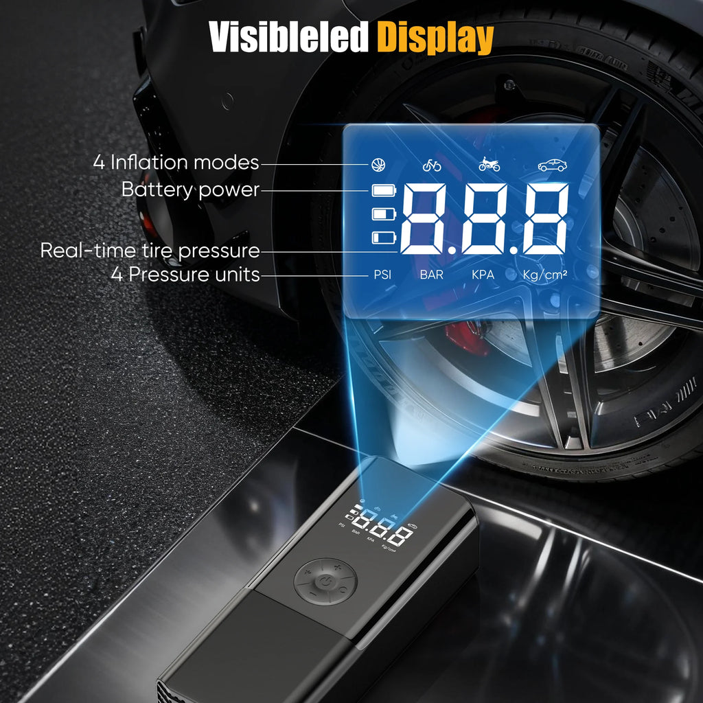 Tire Inflator Portable Air Compressor, for Car Tires with Automatic Shutoff, 150 PSI Digital Pressure Gauge, Emergency LED Light, Cordless and Compact Automotive Pump, Black