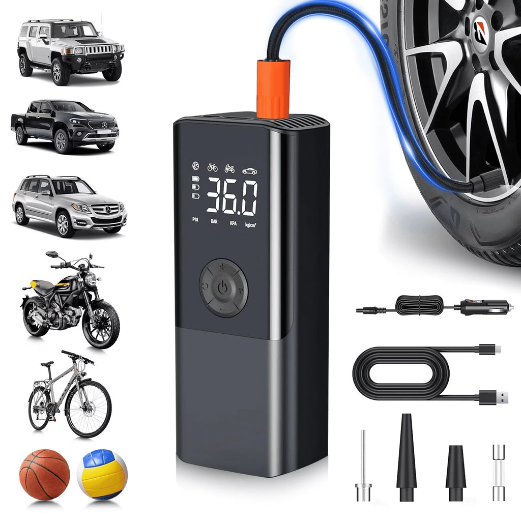 Tire Inflator Portable Air Compressor, for Car Tires with Automatic Shutoff, 150 PSI Digital Pressure Gauge, Emergency LED Light, Cordless and Compact Automotive Pump, Black