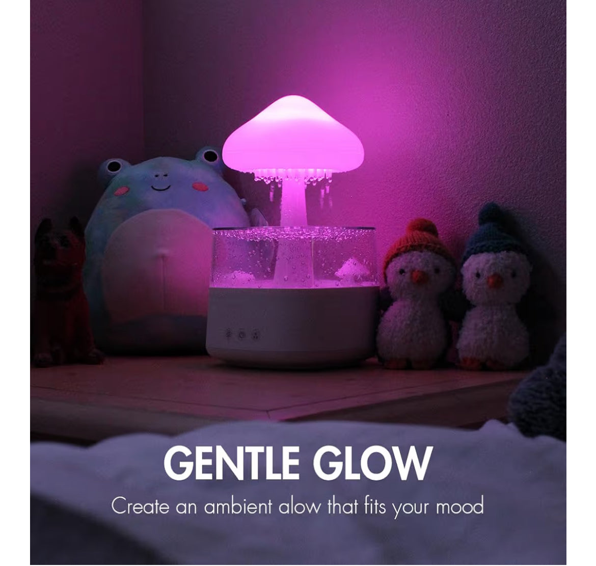 Rain Cloud Humidifier Water Drip with Remote Raindrop Humidifier Rain Cloud Diffuser Mushroon Air Humidifier with Rain Lamp