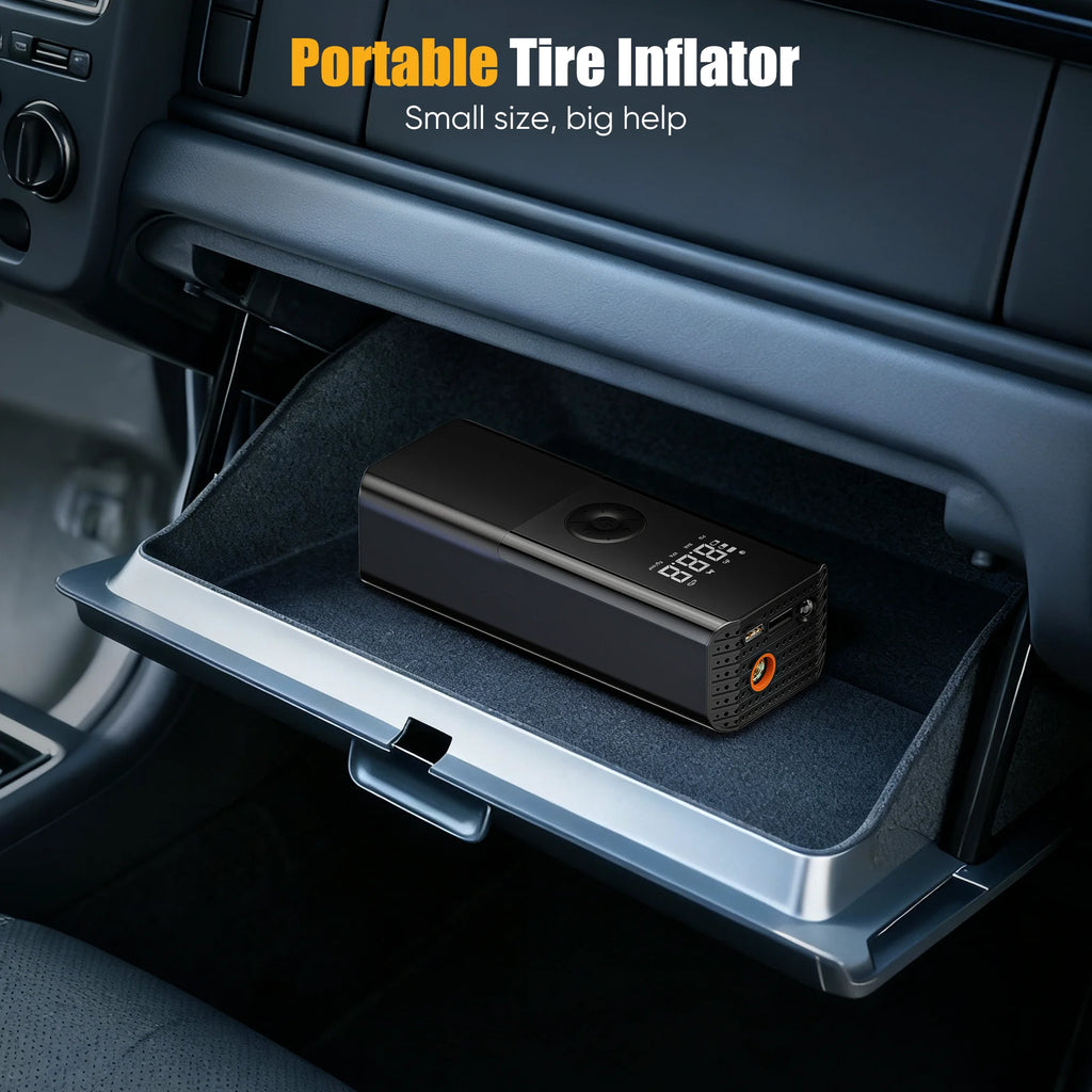Tire Inflator Portable Air Compressor, for Car Tires with Automatic Shutoff, 150 PSI Digital Pressure Gauge, Emergency LED Light, Cordless and Compact Automotive Pump, Black