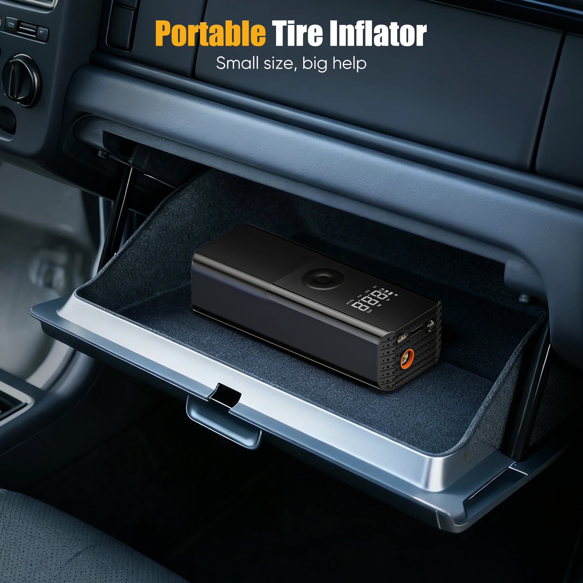 Tire Inflator Portable Air Compressor, for Car Tires with Automatic Shutoff, 150 PSI Digital Pressure Gauge, Emergency LED Light, Cordless and Compact Automotive Pump, Black