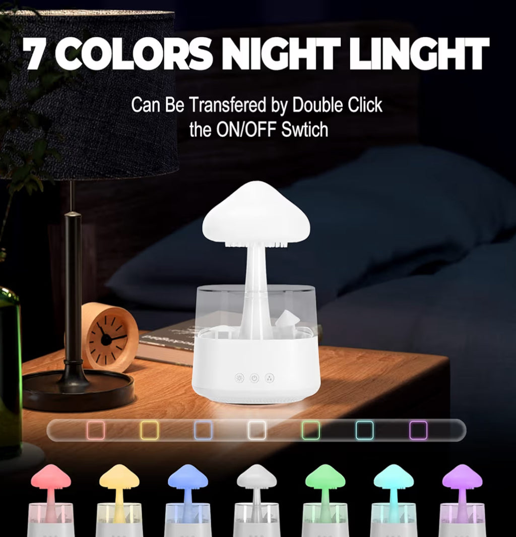 Rain Cloud Humidifier Water Drip with Remote Raindrop Humidifier Rain Cloud Diffuser Mushroon Air Humidifier with Rain Lamp