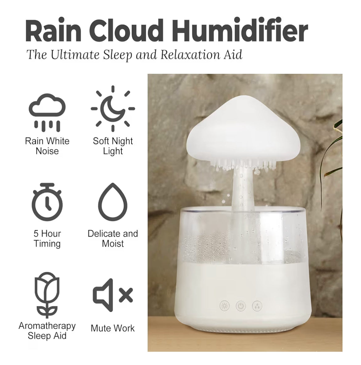 Rain Cloud Humidifier Water Drip with Remote Raindrop Humidifier Rain Cloud Diffuser Mushroon Air Humidifier with Rain Lamp