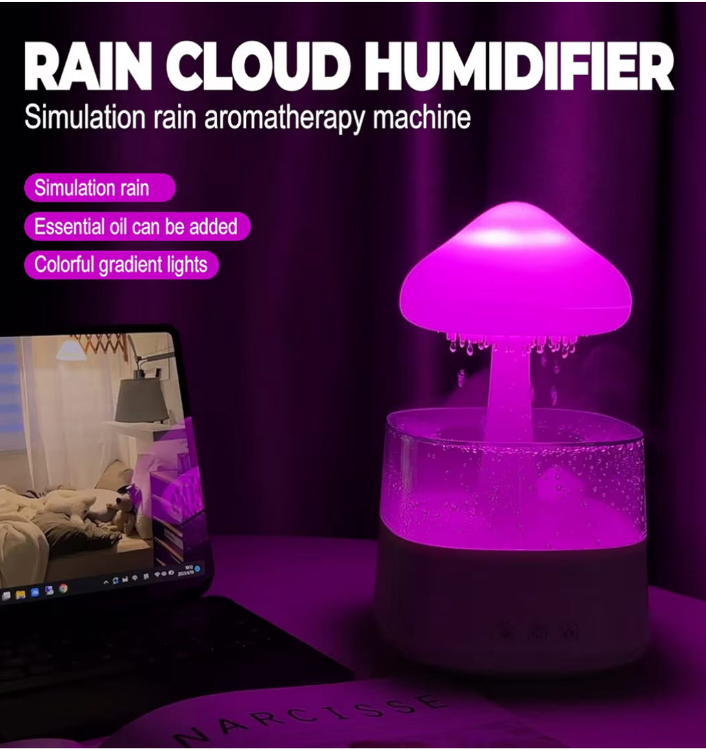 Rain Cloud Humidifier Water Drip with Remote Raindrop Humidifier Rain Cloud Diffuser Mushroon Air Humidifier with Rain Lamp