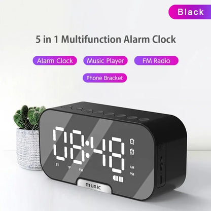 Bluetooth Speaker with LED Mirror Screen Digital Dual Alarm Clock with FM Radio Phone Holder Temperature For Bedroom Office