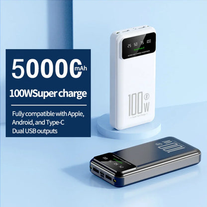 2025 NEW Power Bank 50000mAh High Capacity 100W Fast Charging Portable Charger External Battery Pack Powerbank for IPhone Huawei