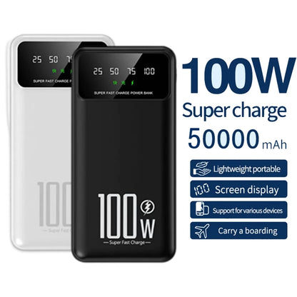 2025 NEW Power Bank 50000mAh High Capacity 100W Fast Charging Portable Charger External Battery Pack Powerbank for IPhone Huawei