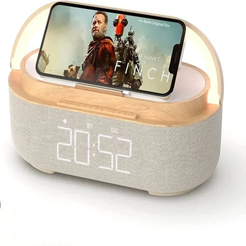 Bluetooth speaker 2500Mah Battery Support 15W wireless charging digital clock display night-light alarm clock, Bluetooth stereo