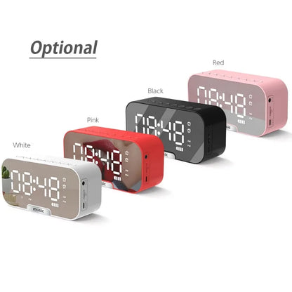 Bluetooth Speaker with LED Mirror Screen Digital Dual Alarm Clock with FM Radio Phone Holder Temperature For Bedroom Office
