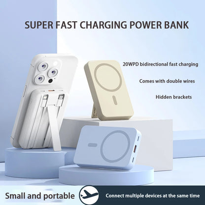 2025 New Magnetic Power Bank Three-In-One 20,000 Mah Self-Contained Cable Super Fast Charging Portable Magsafe Power Bank