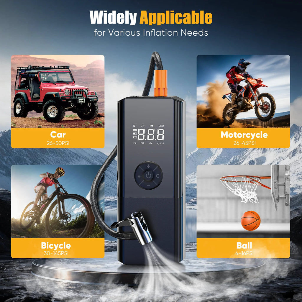 Tire Inflator Portable Air Compressor, for Car Tires with Automatic Shutoff, 150 PSI Digital Pressure Gauge, Emergency LED Light, Cordless and Compact Automotive Pump, Black